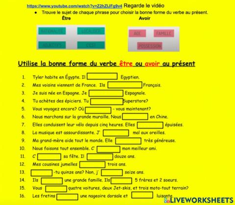 Présent du verbe avoir et être