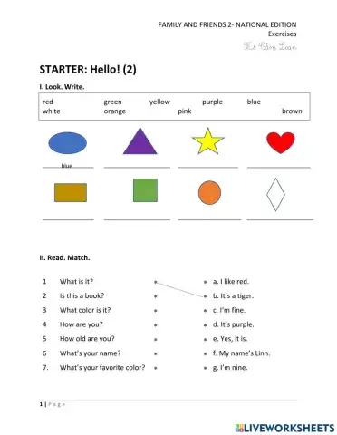 Family and Friends 2 - Starter 2 Exercises