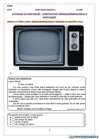 Substantivo: gênero, número e grau- Pontuação