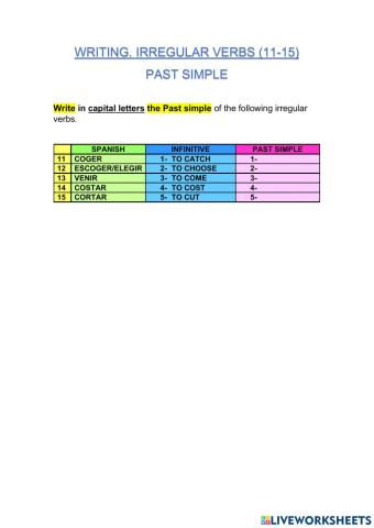 2-irregular verbs.past simple.11-15.writing