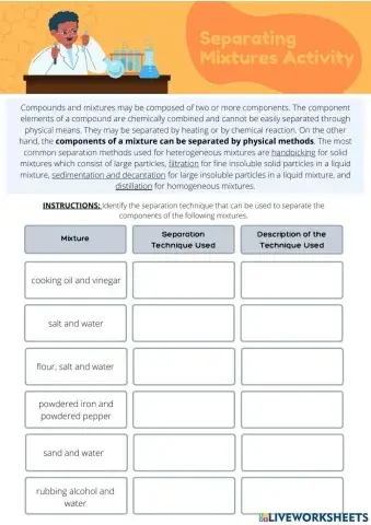 Separating Mixtures Activity