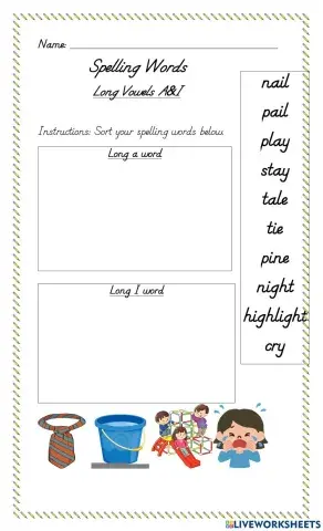 Spelling Words long vowel A & I