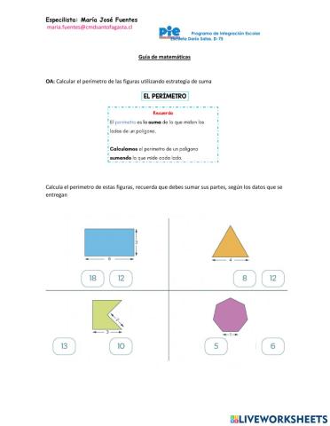 Calcula el perímetro sumando