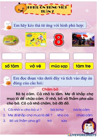 Phiếu bài tập cuối tuần 7 - môn Tiếng Việt