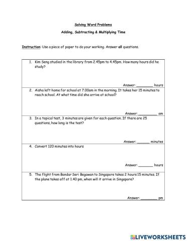 Word Problems on Time