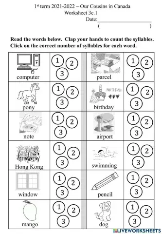3c.1 Syllables Worksheet