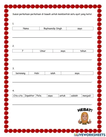 Susun perkataan dan bina ayat dengan betul