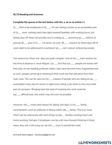 IELTS Reading-Writing Practice with Grammar