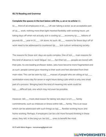 IELTS Reading-Writing Practice with Grammar