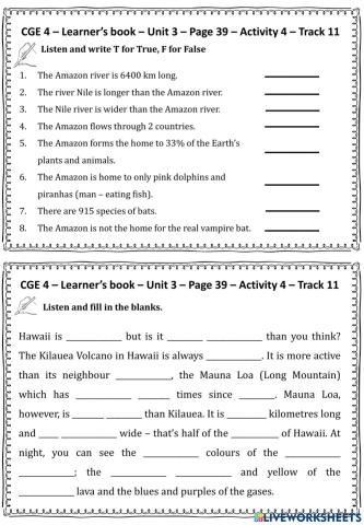 CGE 4 - Unit 3 - Week 1 - Listening Worksheet