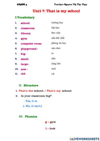 Unit 7- Vocabulary and structure