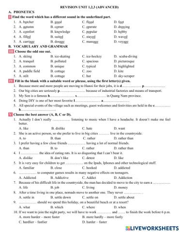 Test - Class 8 - Review 2 (Unit1,2,3 - Advanced)