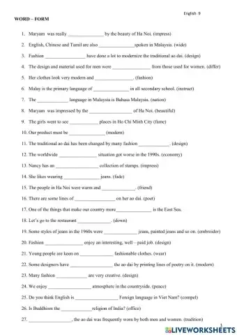 E9-Word form + Sentences