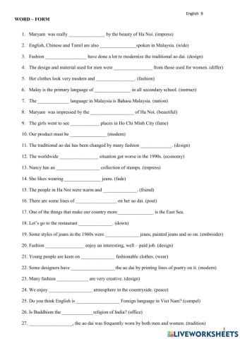 E9-Word form + Sentences