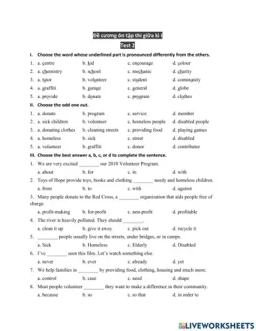 Ôn tập giữa kì I Tiếng Anh 7