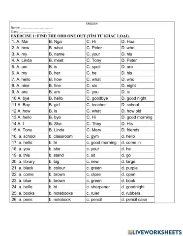 Tìm từ khác loại