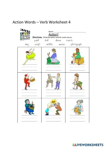 Action Words  Verb Worksheet 4