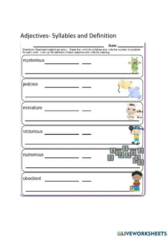 Adjectives Syllables and Definition