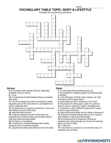 Vocabulary topic: body & lifestyle