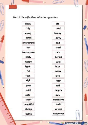 Adjectives and the opposites