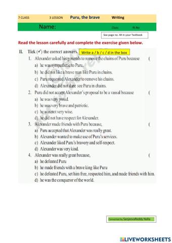 7 class lesson 3 TB Page 44 Comprehension