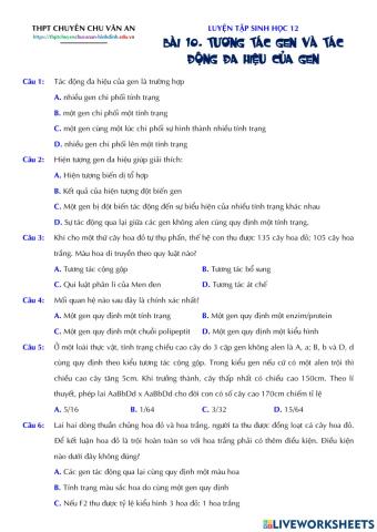 Sinh 12 - Bài 10. Tương tác gen và tác động đa hiệu của gen