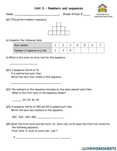 Numbers and sequences