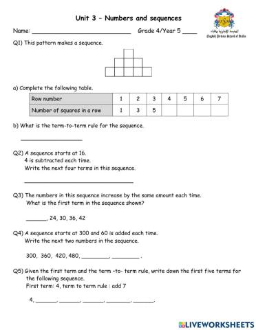 Numbers and sequences
