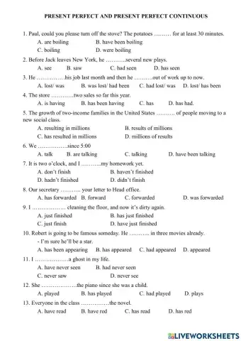 Present Perfect and Present Perfect Continuous