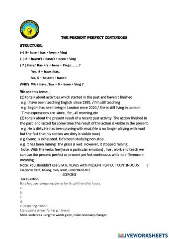 Present perfect continuous