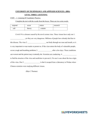 PW Unit 1 L A Vocabulary