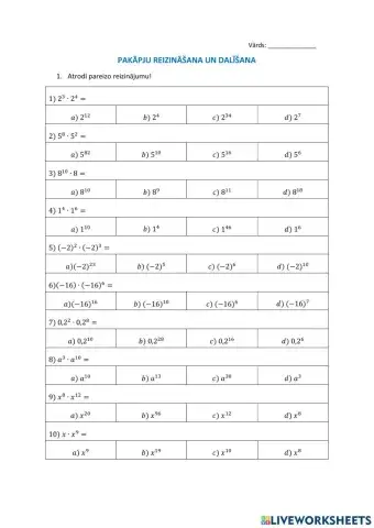 Pakāpju reizināšana un dalīšana