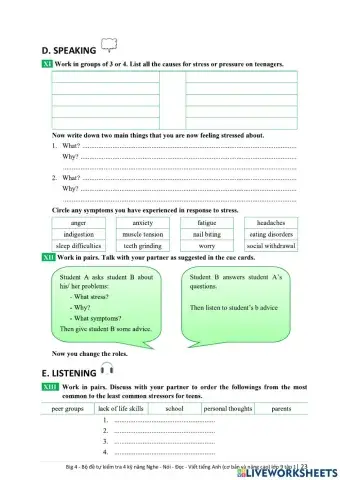 English 9 BIG4 unit 3 speaking listening and writing
