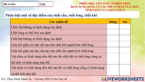PHT củng cố bài 8 KHTN 6