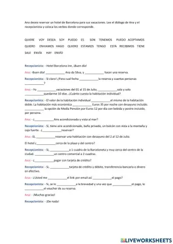 Presente del Indicativo - Reserva de Hotel