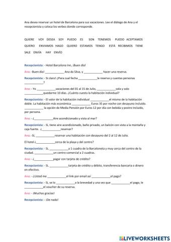 Presente del Indicativo - Reserva de Hotel