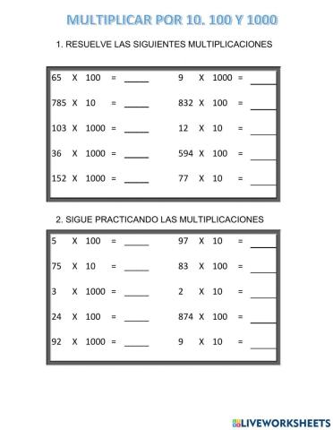 Multiplicaciones por 10, 100 y 1000