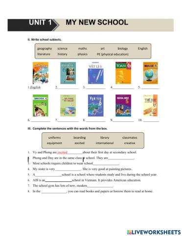 MLH6 - Unit 1 - My new school - Vocab-HTD