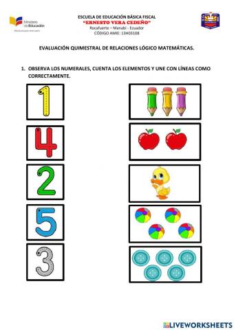 Evaluación quimestral de relaciones lógico matemática