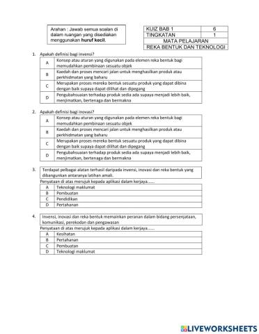 Kuiz Pengenalan RBT 6