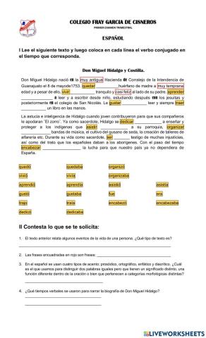 Primer examen trimestral de español