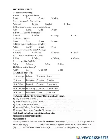 Mid term 1 test grade 5