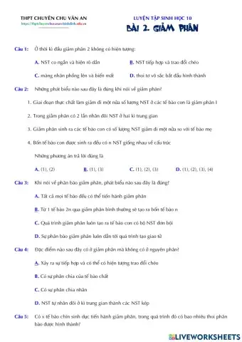 Sinh 10 - Bài 2. Giảm phân