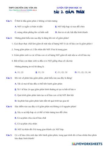 Sinh 10 - Bài 2. Giảm phân