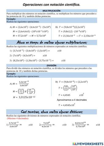 Multiplicación y división con notación cientñifica