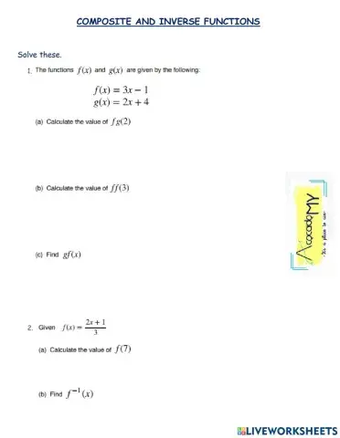 Composite and Inverse Functions Worksheet A