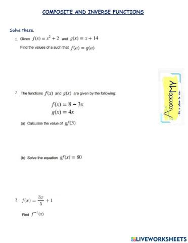 Composite and Inverse Functions Worksheet B
