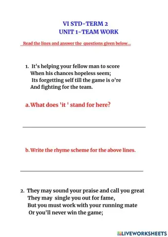 Vi std -term 2-unit 1-poem-team work