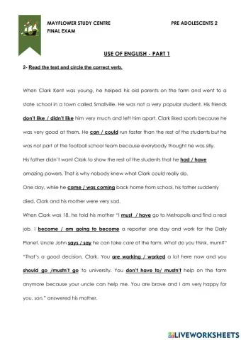 FINAL EXAM  - PRE ADO 2 - USE 1