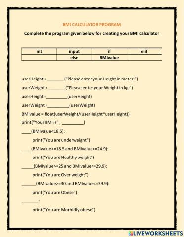 BMI calculator program